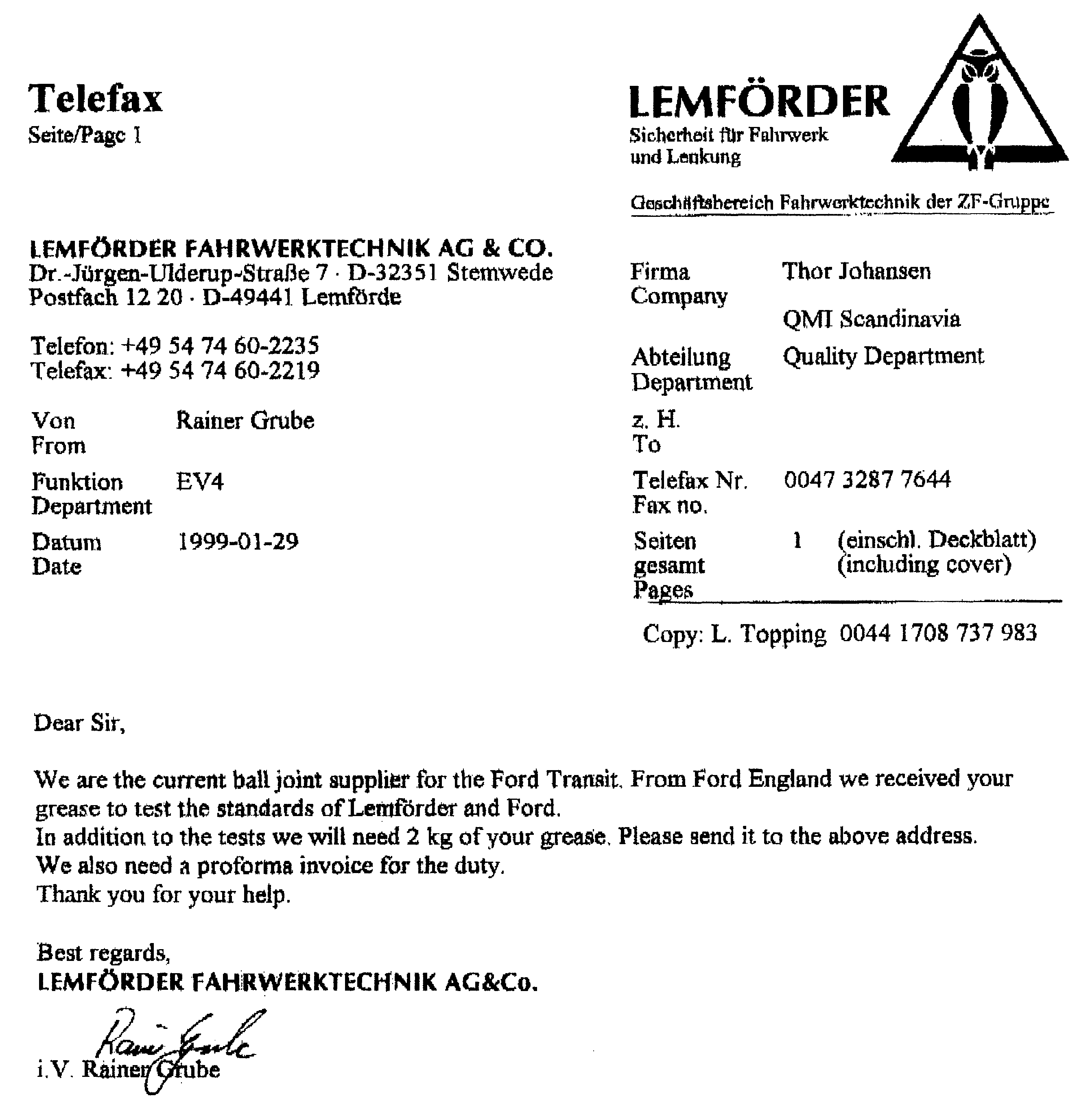 ZF tester QMI Smeltefritt fett